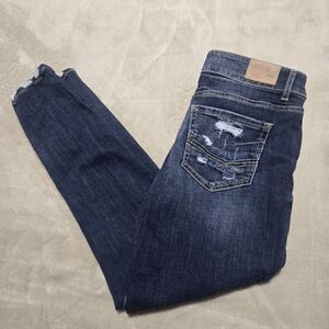 BKE Victoria Dark Blue Distressed Womens Skinny Jeans Sz 30(31×28) City Preppy